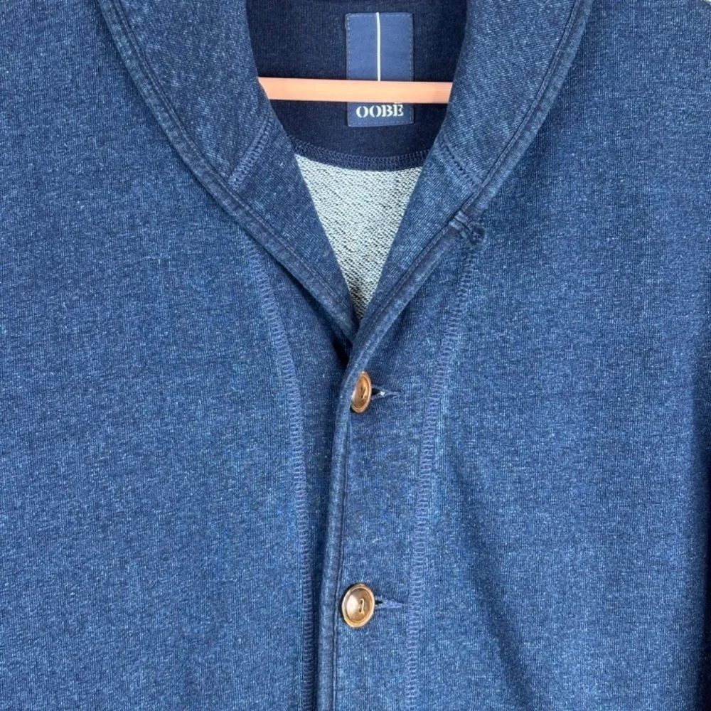 OOBE Shawl Collar Cardigan Sweater S Elbow Patch Indigo Academia Made in Canada